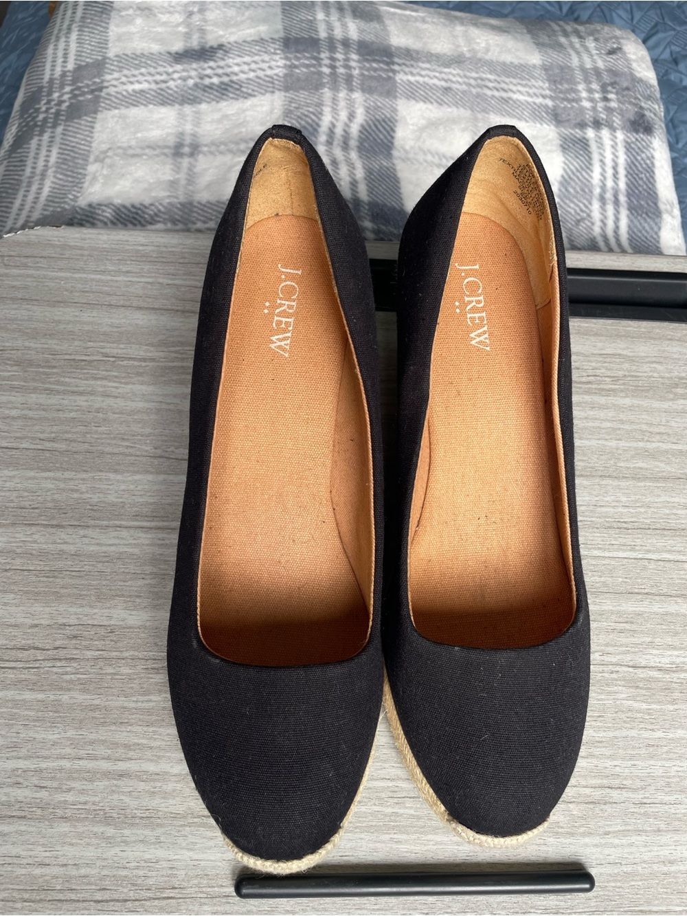 NWOT J. Crew Black Canvas Espadrille Wedges Size 8.5